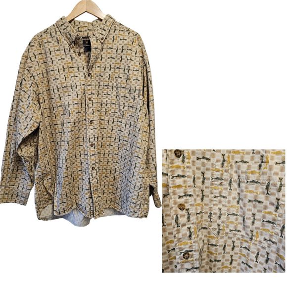 🎣 Woolrich Stone Fish Button Down Shirt – 2XL – 100% Cotton‎ - Picture 1 of 6